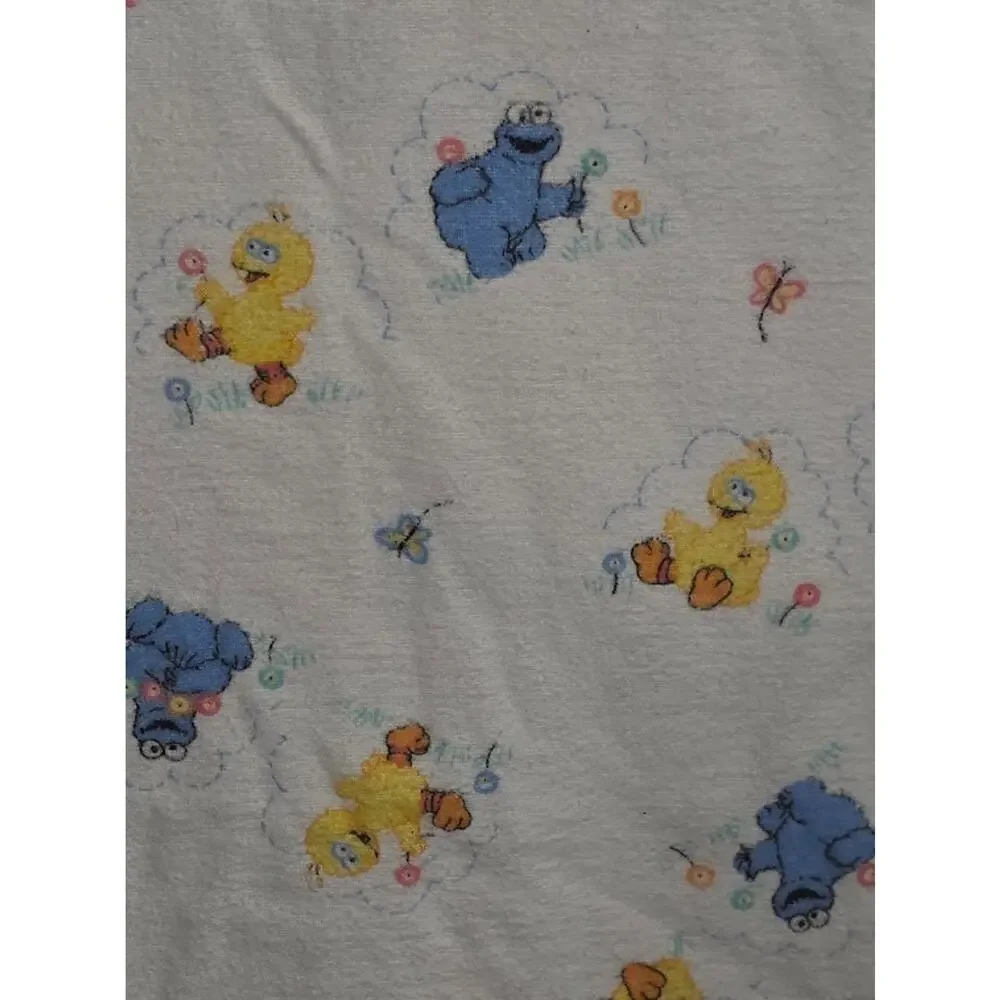Vintage Sesame Street Babies Receiving Blanket Big Bird Cookie Monster Made USA